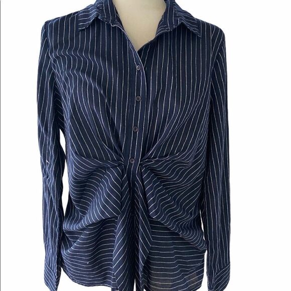 Everly Womens Blue and White Striped Shirt Size L - Picture 2 of 6